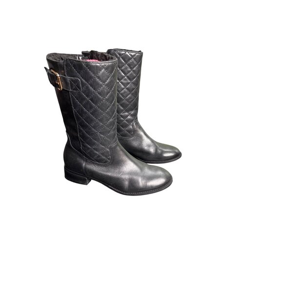 Talbots Women's Black Quilted Riding Boots Mid-Calf Buckle Detail 7 - Picture 1 of 12